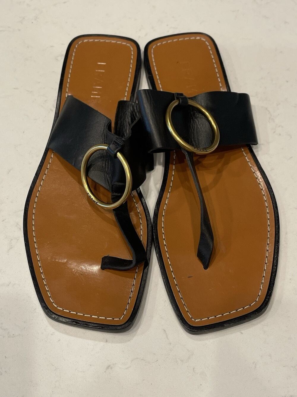 FRAME Le Brentwood Black Leather Sandals Size 37.5